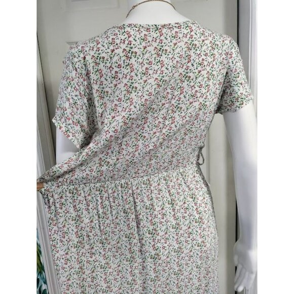 Made In Italy Short Sleeve Floral Print V Neck Maxi Dress White Pink Women's L - Picture 8 of 13